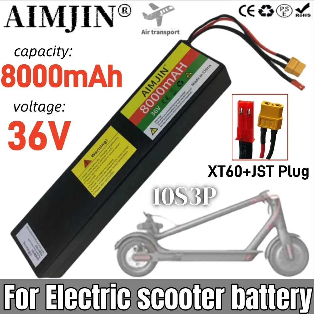 

100% New 36V 8000mAh 10S3P Li-ion Rechargeable Battery Pack XT60+JST Plug Suitable for Electric Scooter With 42V 2A Charger