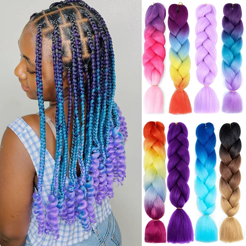 Synthetic Jumbo Braids Hair 24 Inch Colorful Hair Extensions Twist Braiding Hair for Women, Kids Daily Cosplay Use