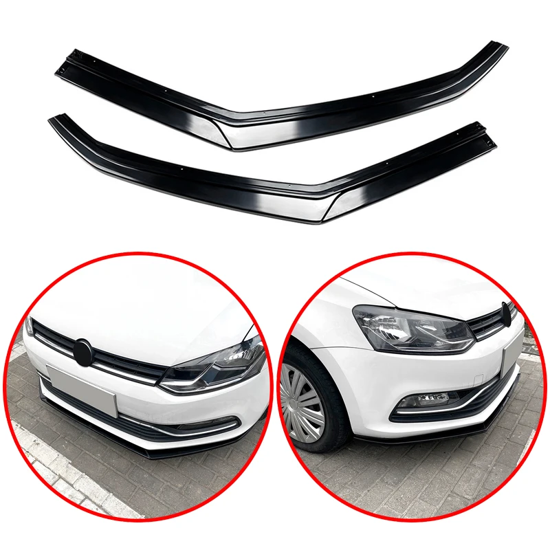 Blade Guard Plate Cover Kit Car Front Bumper Lip Glossy Black Lower Splitter For Volkswagen VW POLO MK5 6R 6C 2009-2017