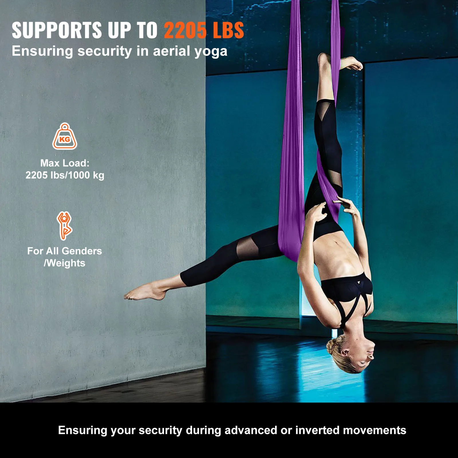 VEVOR 8.7/11 Yards Aerial Yoga Hammock & Swing Yoga Starter Kit Aerial Silk Fabric Yoga Strap Accessory for All Levels Fitness