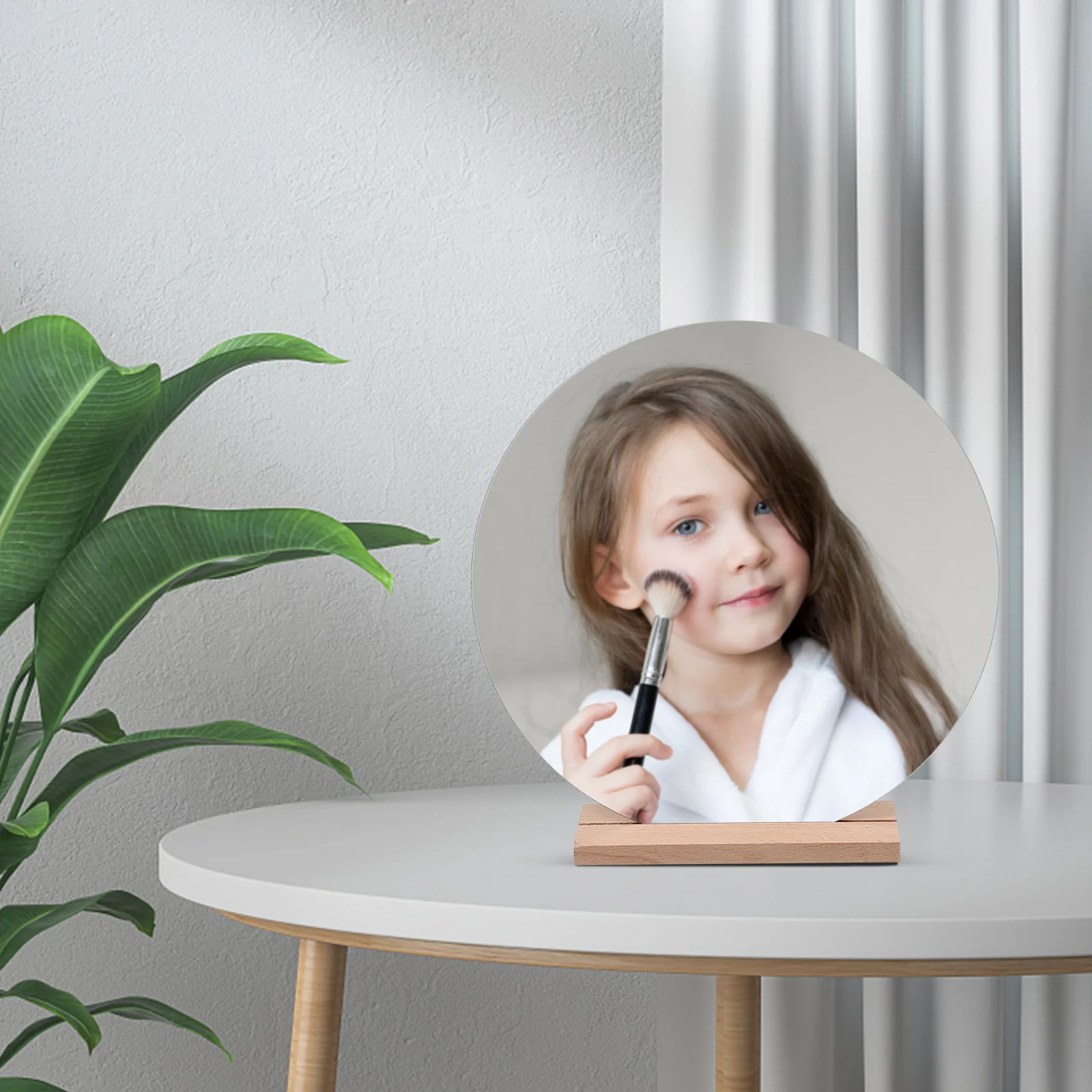 Desktop Acrylic Mirror Wooden Base Irregular Shape Stylish Makeup Mirror Vanity Bedroom Decorative Aesthetic Desk Decor