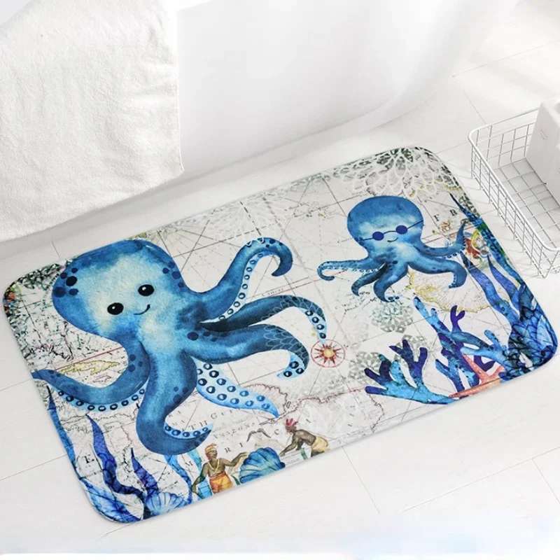 Ocean Blue Marine Floor Mat Sea Turtle Doormat Anti Slip Absorbent Bathroom Mats and Rugs Non Slip Rugs Shower Mat Carpet