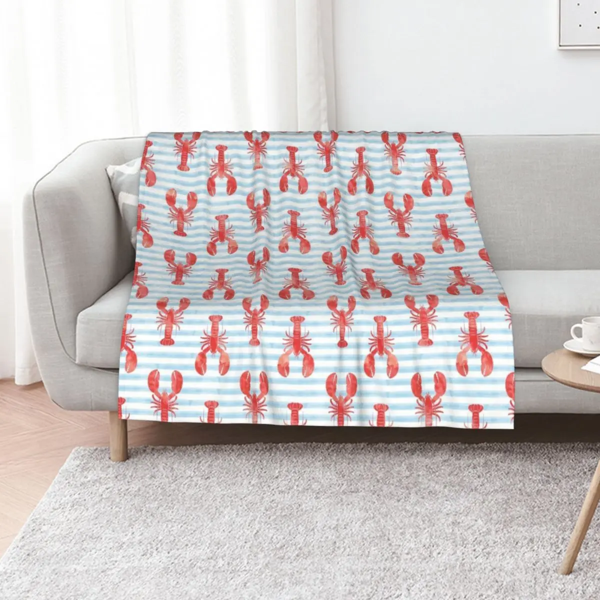Lobsters on blue stripes Throw Blanket Blankets For Bed Custom christmas decoration Baby Bed linens Blankets For Baby Blankets
