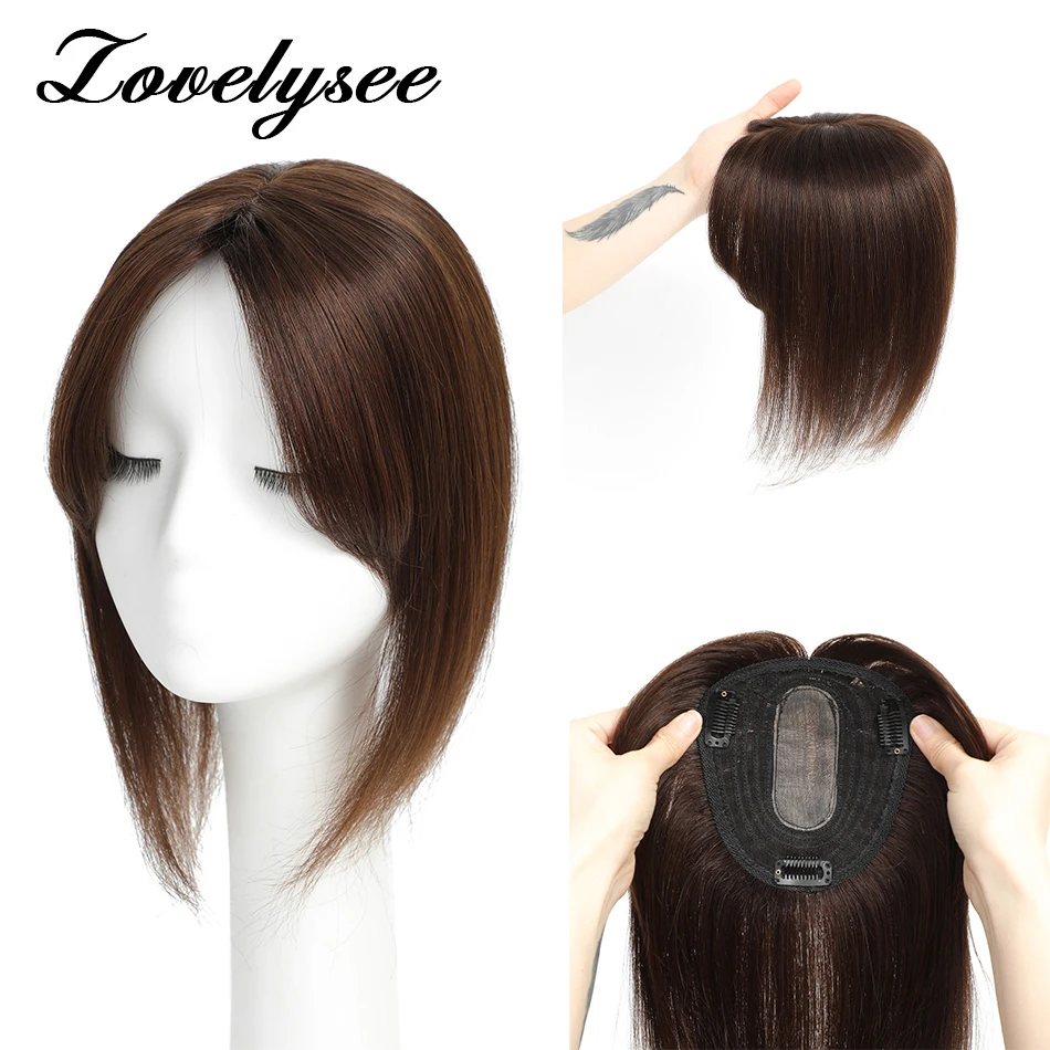 100% Remy Human Hair Toppers Straight Nature Color Hairpiece Fake Silk Base Clip in Topper Top Hair for Women with Thinning Hair