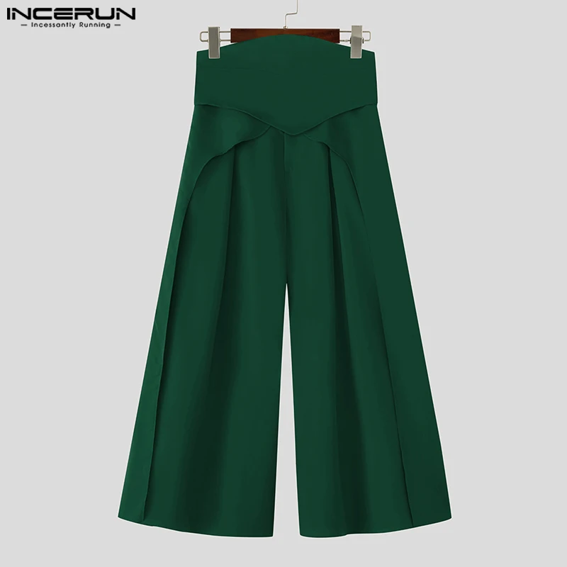

INCERUN Men Irregular Pants Solid Color High Waist Loose Casual Wide Leg Trousers Men Streetwear 2025 Fashion Male Long Pants