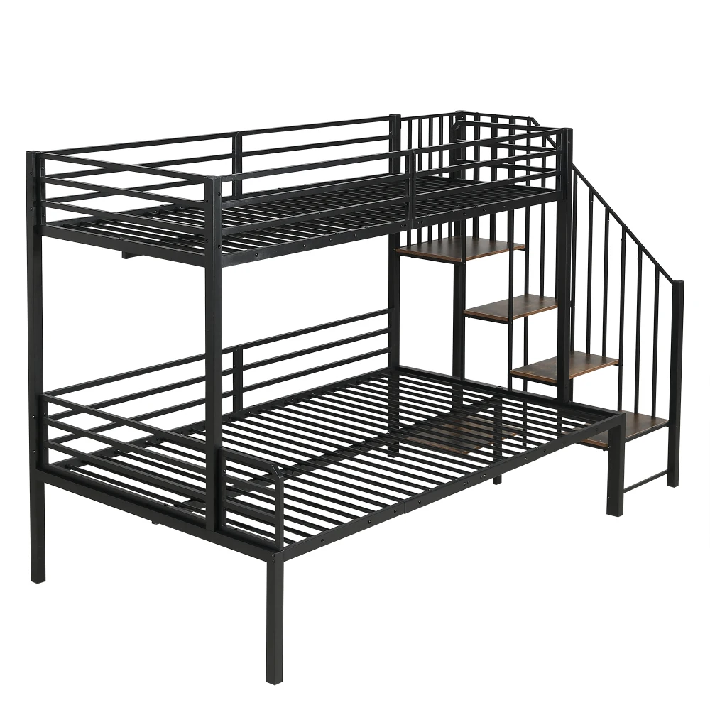 PINGGO Eisen-Etagenbett für Kinder und Jugendliche mit Stauraum-Eckschrank, Eisen & MDF, Schwarz Vintage-Holz, 90x200cm 120x200cm, ohne Matratze – Detail 17