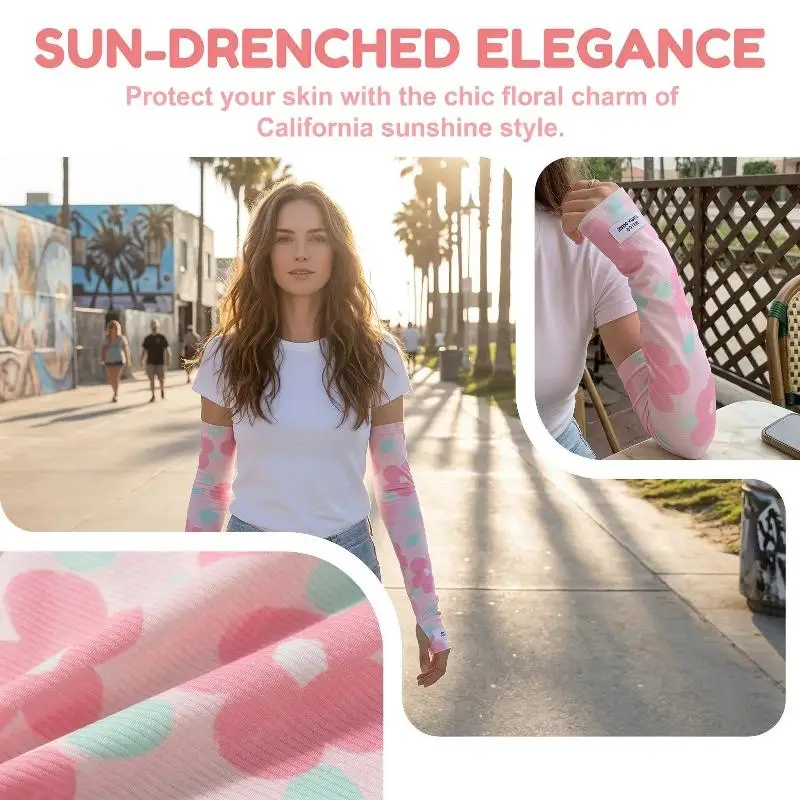 

Sun UV Protection Arm Sleeves Flower Printed Soft Fabric Ice Silk Cooling Sports Sleeves For Women Girls Outdoor Traveling