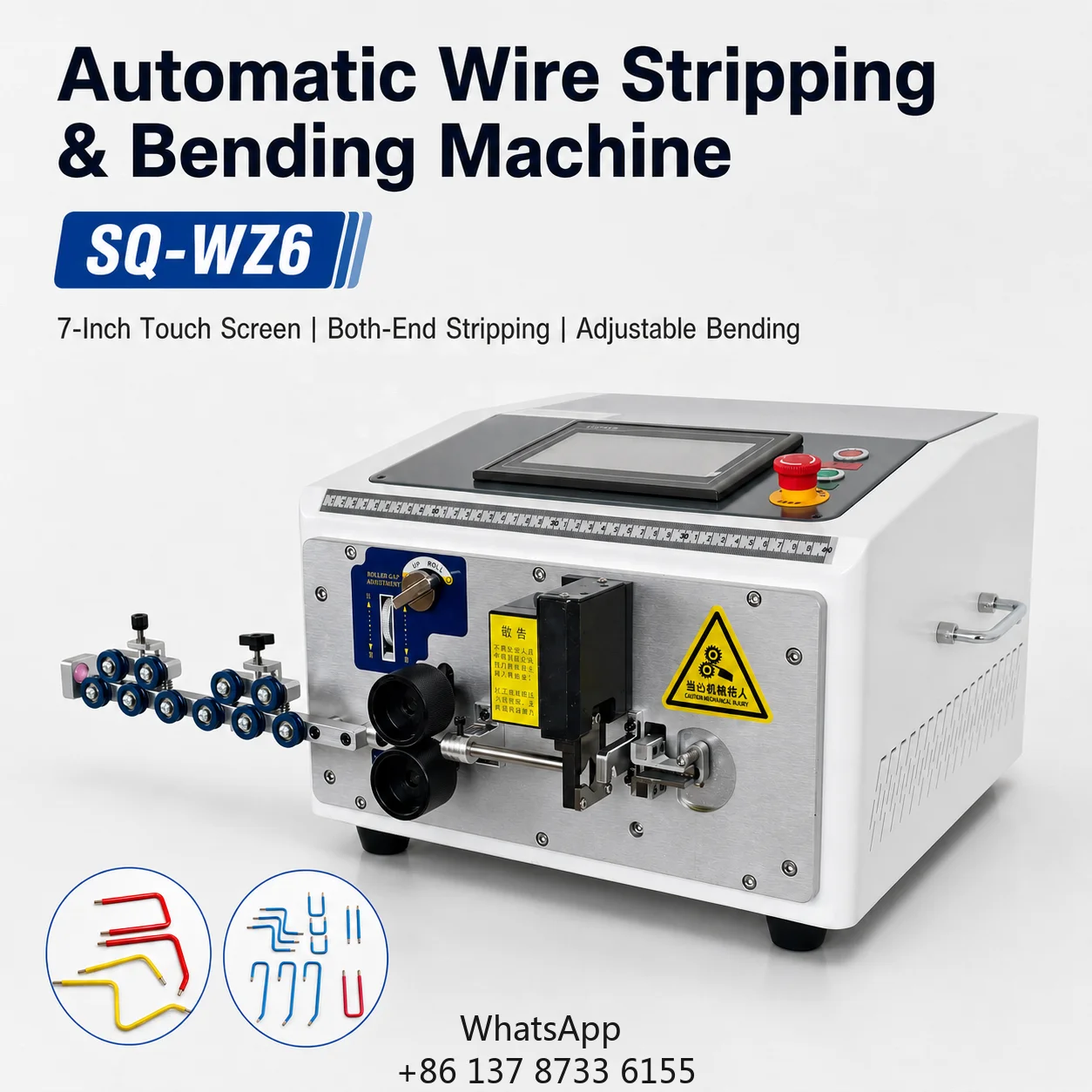 Automatic Wire Cutting Stripping Bending Machine SQ-WZ6 0.5-6mm2 Hard Wire BV Cable CNC Wire Bender 7" Touch Screen 150 Max