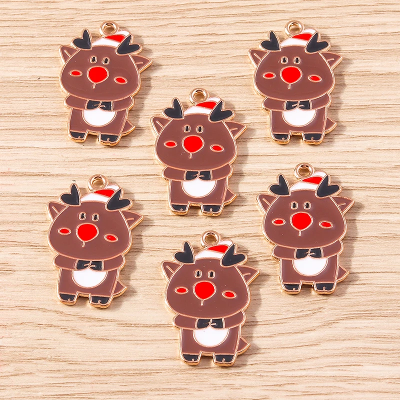 10 Stück Cartoon-Tieranhänger aus Emaille, Weihnachts-Hirsch-Elch-Anhänger für Schmuckherstellung, Ohrringe, Halsketten, DIY-Bastelarbeiten, Geschenk – Detail 4