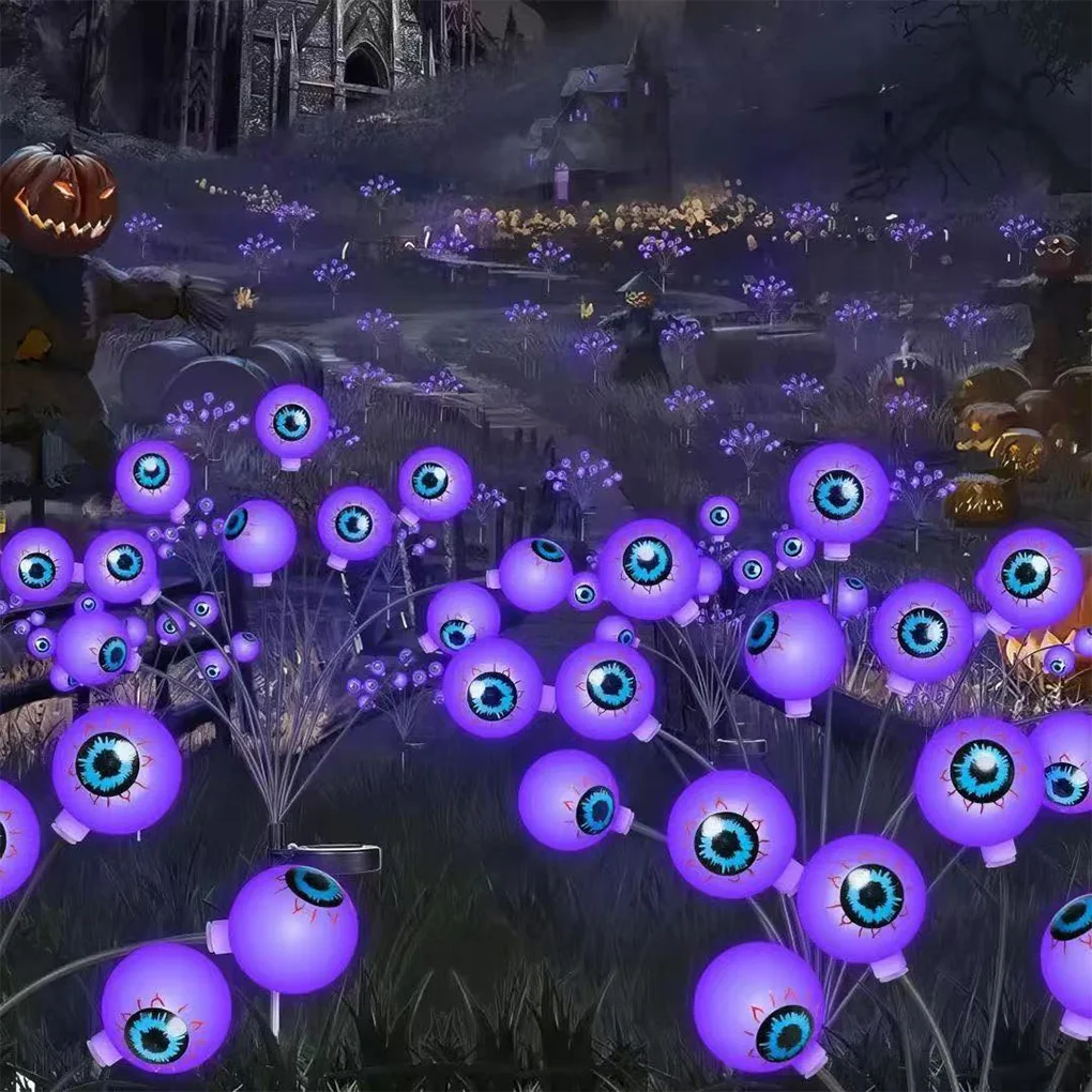 1pc 6led Halloween Eyeball Solar Stake Lights Outdoor Firefly Light Halloween Horror Atmosphere Decorative Light for Garden Lawn