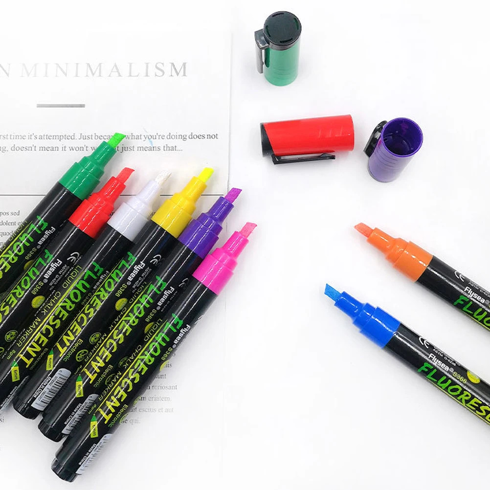 8 Pcs Neon Chalk Markers Erasable Liquid Highlighter Pens Blackboard Glass Window 8 Colors Reusable Dust