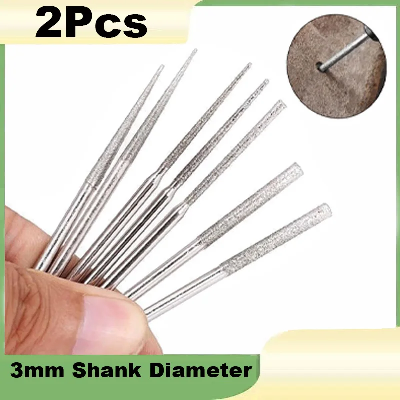 2Pcs 3mmShank Diamond Drill Expanding Grinding Head Polishing Tool Diamond Grinding Needle Fine Sand Cylindrical for Rotary Tool