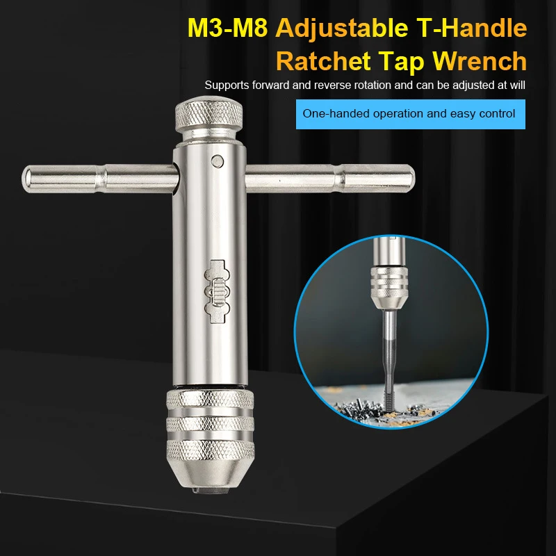 M3-M8 Adjustable Ratchet Wrench Hand Tap Tapping Forward Reverse Tap T-Handle Ratchet Tap Machine Screw Thread Plug Hand Tools