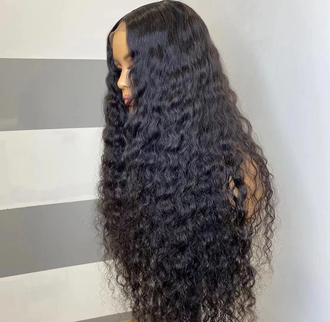 Peluca frontal de encaje rizado largo para mujer, pelo de bebé de 26 pulgadas, 180de densidad, suave, Natural, negro, resistente al calor, prearrancado, diario, sin pegamento