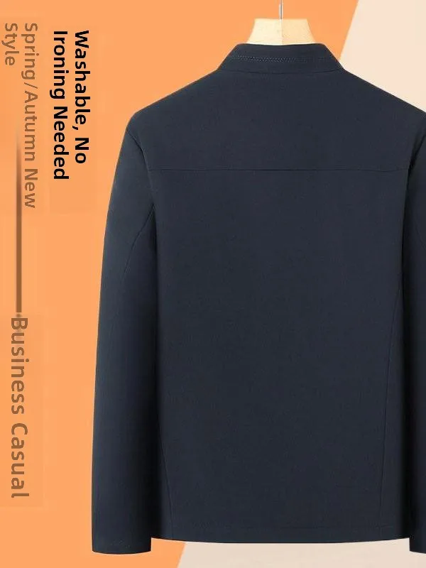 

Мужская хлопковая куртка с шелковистым эффектом, повседневная, легкая, с воротником-стойкой, для отцов, осенне-зимняя, модная, приталенная, базовая, стандартной длины