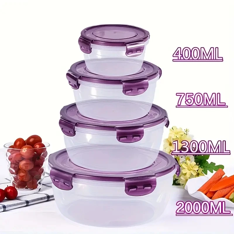 

4 plastic food storage containers, lunch boxes, suitable for canteens, camping, picnics, and pre-meal preparation containers