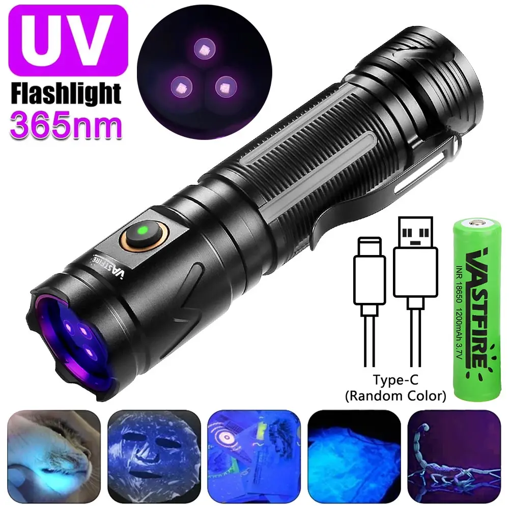 30W 365NM UV Light Flashlight Blacklight Ultraviolet Torch Money Fluorescent Agent Detection Torch Pet Urine Stains Detector