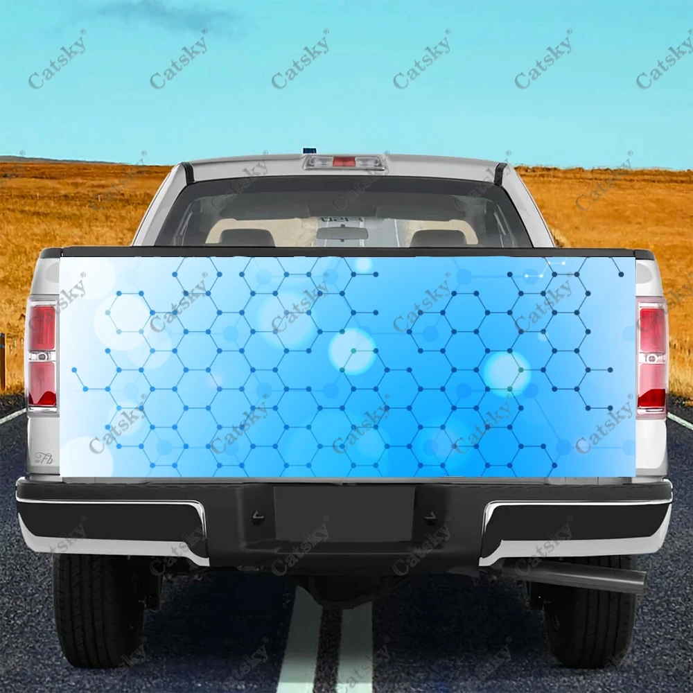 Blue Hexagon Print Car Tail Trunk Protect Vinly Wrap Sticker Decal Auto Hood Decoration Engine Cover for SUV Off-road Pickup