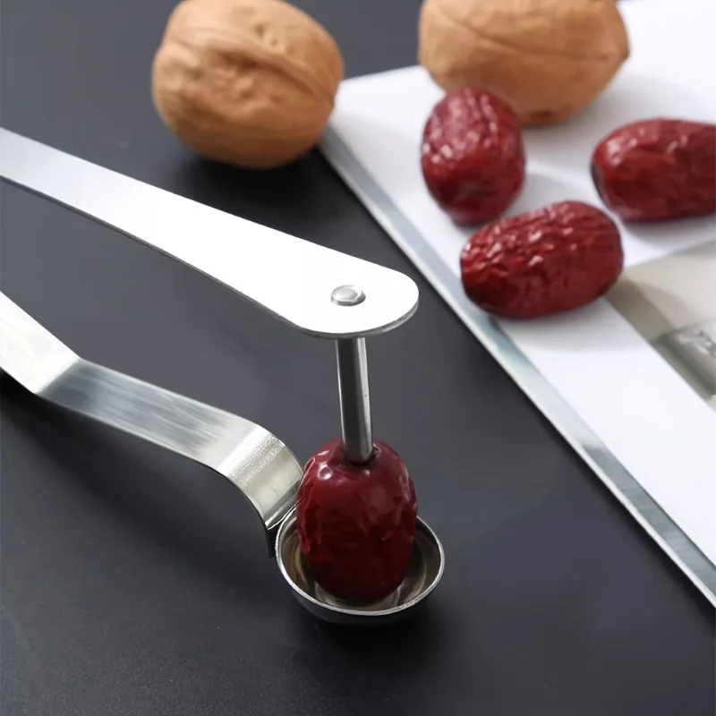 مزيل بذور الكرز والكرز من الفولاذ المقاوم للصدأ - أداة مطبخ سهلة الضغط بيد واحدة لإزالة الأساسية السريعة، متينة وسهلة