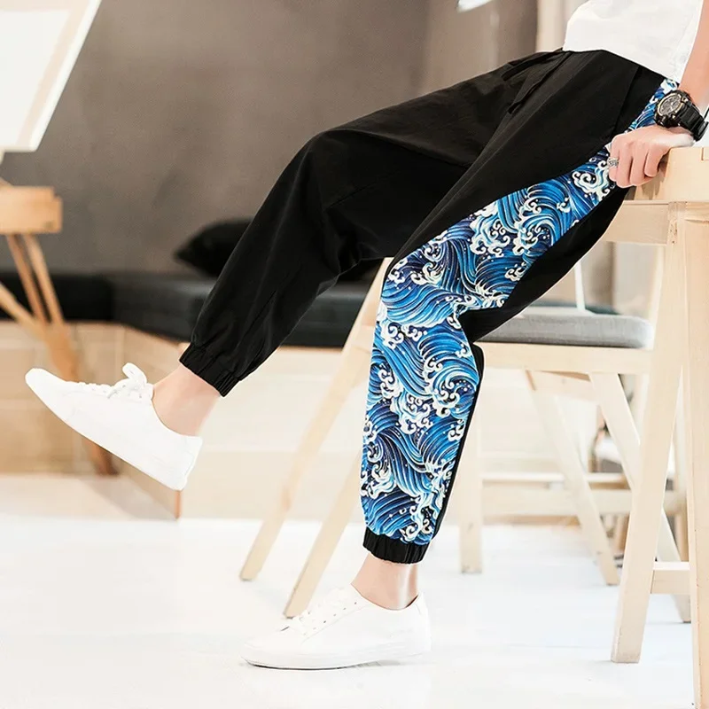 Traditional Chinese Trousers Plus Size Loose Cotton Harem Pants Print Streetwear Oriental Men'S Clothing Chinese Pants Man 10855