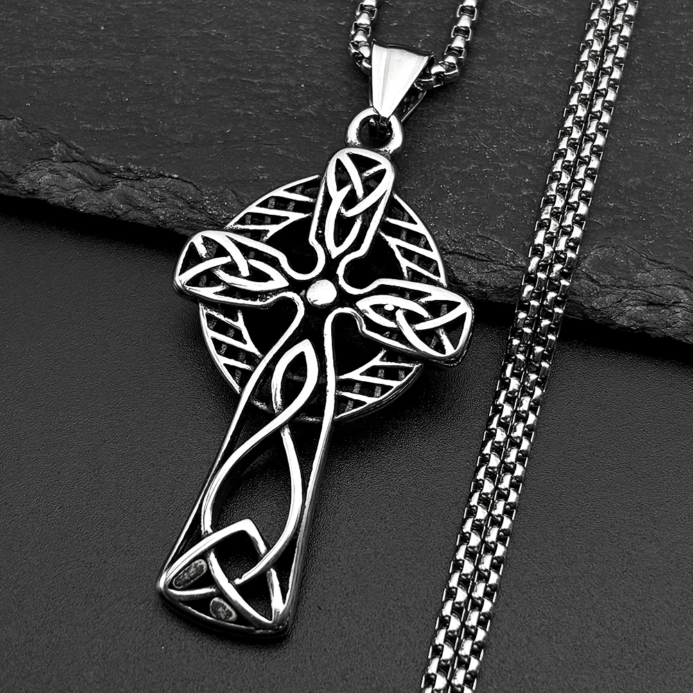 

Retro Celtic Knot Irish Cross Pendant Necklace for Women Men Stainless Steel Silver Color Lucky Amulet Chain Necklaces Jewelry