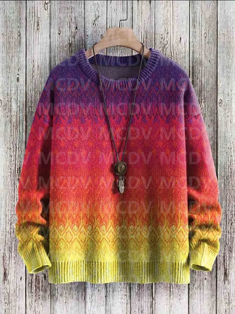 Vintage Gradient Art Print Casual Knit Pullover Sweater Women For Men Sweater