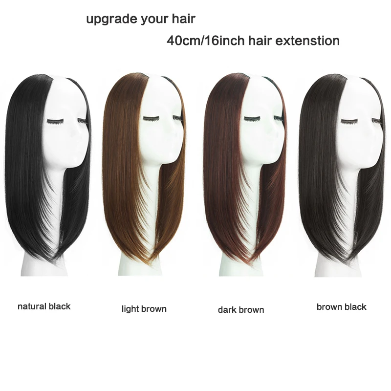 Synthetic Hair Extensions Clip in hair extenstion Invisible u-type Short Straight Extension Women Hairpieces Half Wig for white