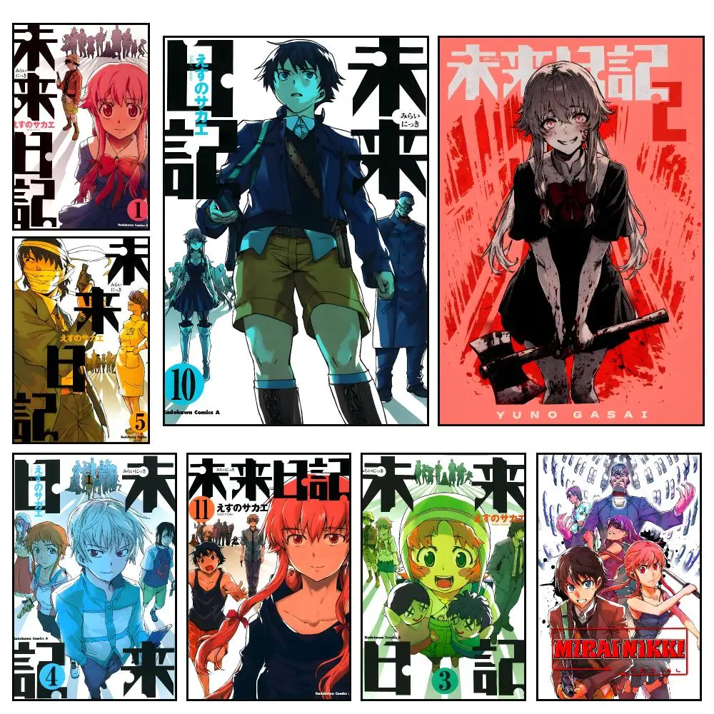 Anime Modern Mirai Nikki Poster HD Waterproof PP Wall Art, Self Adhesive Home Decor for Bedroom and Living Room
