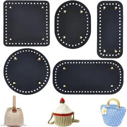 5 Style Crochet Bag Bottom PU Leather Bottom Shaper Pad Black Hand-Woven Bag Cushion Base with Holes Crochet Basket Base for DIY