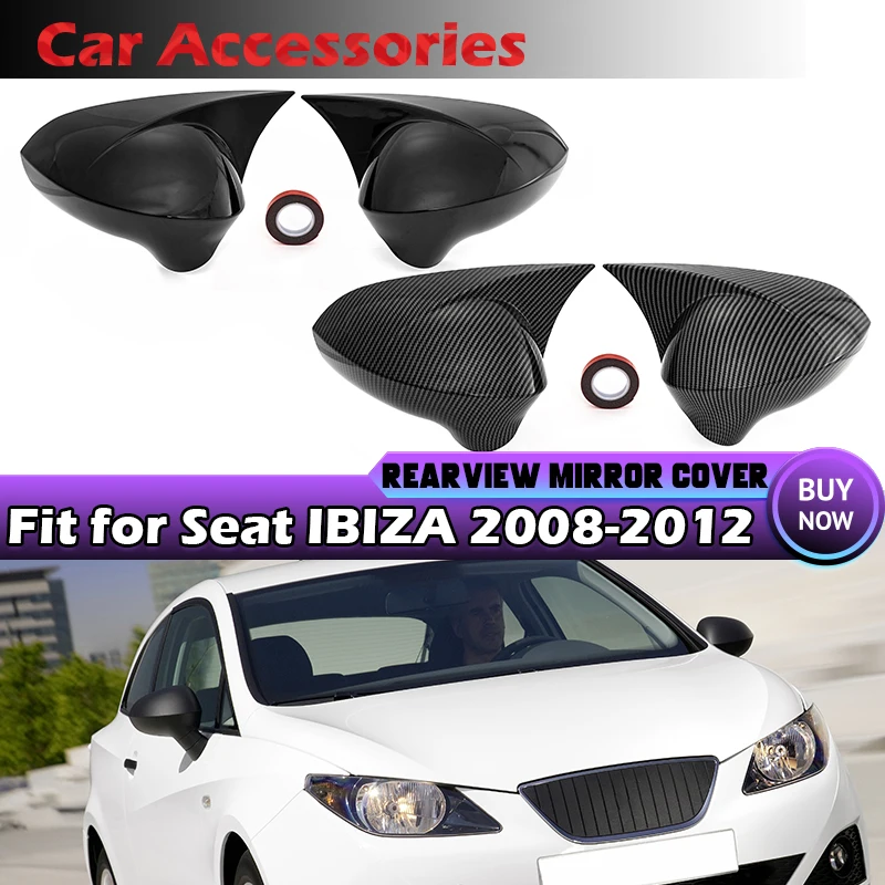 2pcs Black Add on Side Mirror Cover Rearview Caps For Seat Leon MK2 1P Ibiza MK4 6J Exeo 3R 2008-2017 Car Accessories