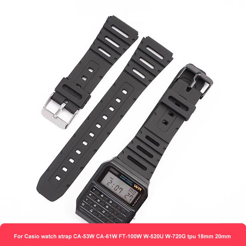 Soft Watch Accessorise Band For Casio watch strap CA-53W CA-61W FT-100W W-520U W-720G tpu 18mm 20mm Wristband Belt FT100W