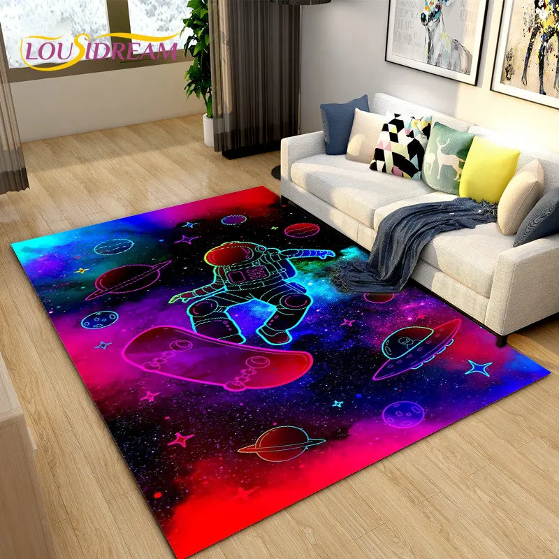 3D 우주 비행사 공간 만화 지역 러그, 거실 용 카펫 러그 어린이 침실 소파 현관 매트 장식, 미끄럼 방지 바닥 매트