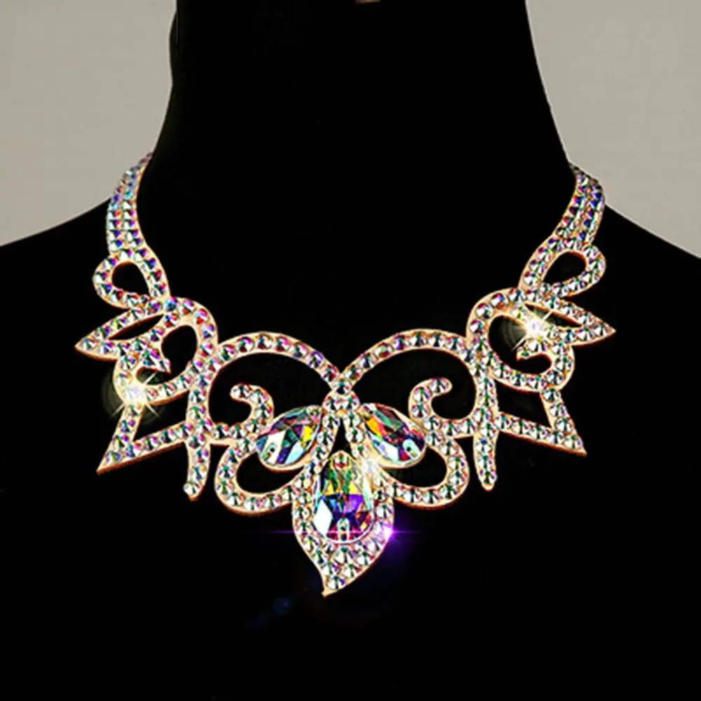 Collar de danza del vientre brillante a la moda, joyería de baile colorida hecha a mano, gargantilla de cristal duradera hueca para mujer