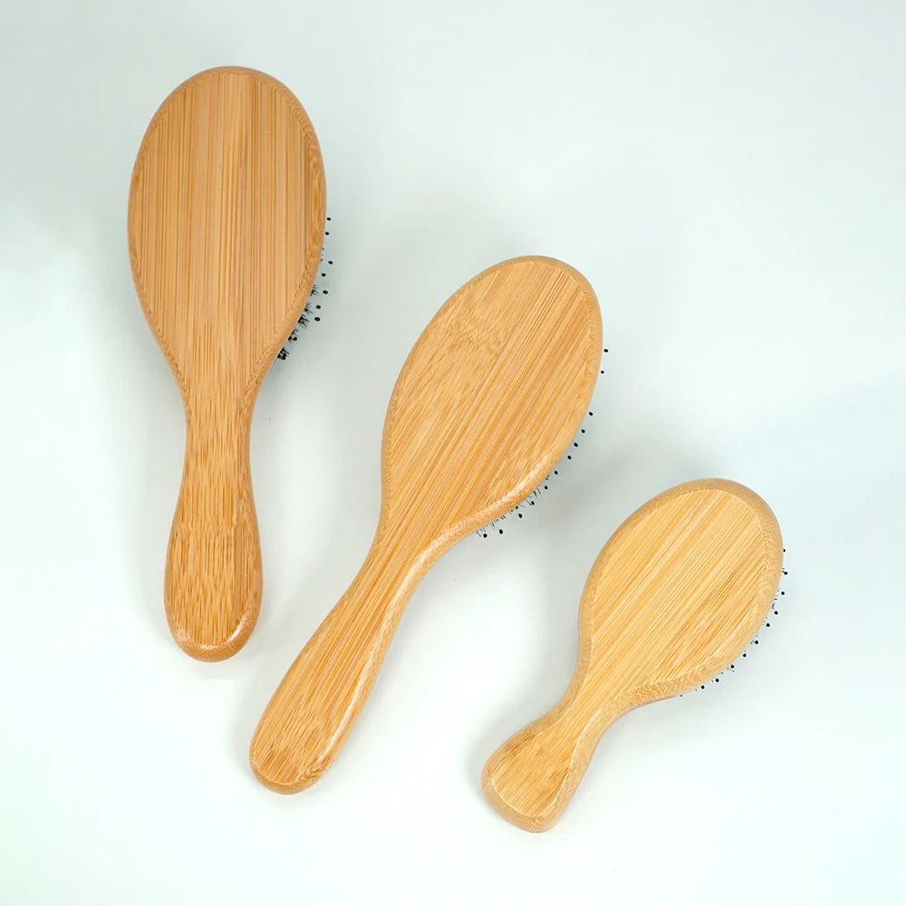 Natural Wooden Portable Detangler Haircomb Oval Air Cushion Bamboo Comb Mane & Nylon Bristle Brush Scalp Massage Combs Hair Tool