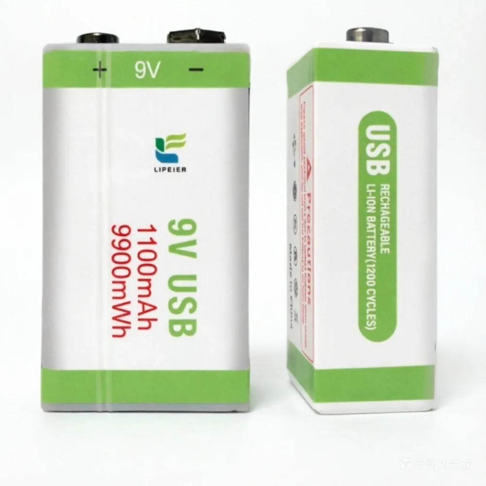 9V 9900mWh/1100mAh Rechargeable Lithium-Ion Battery Type-C 9V Battery for Multimeter Microphone Toy Remote Control KTV Use