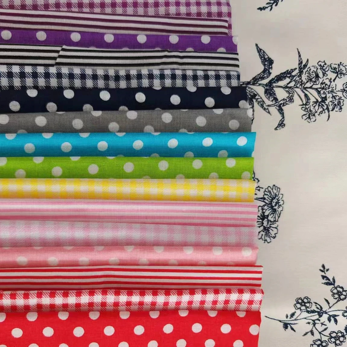 50x50cm Thin Cotton Fabric Printed Checkered Plaid Dots for Sewing Crafts DIY Patchwork Projects