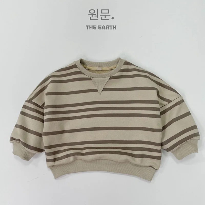 2024 New Spring Korean Style Children Clothing 1-6Yrs Kids Casual Loose T-shirt Baby Girls Boys T-shirt Stripe Cotton Pullover