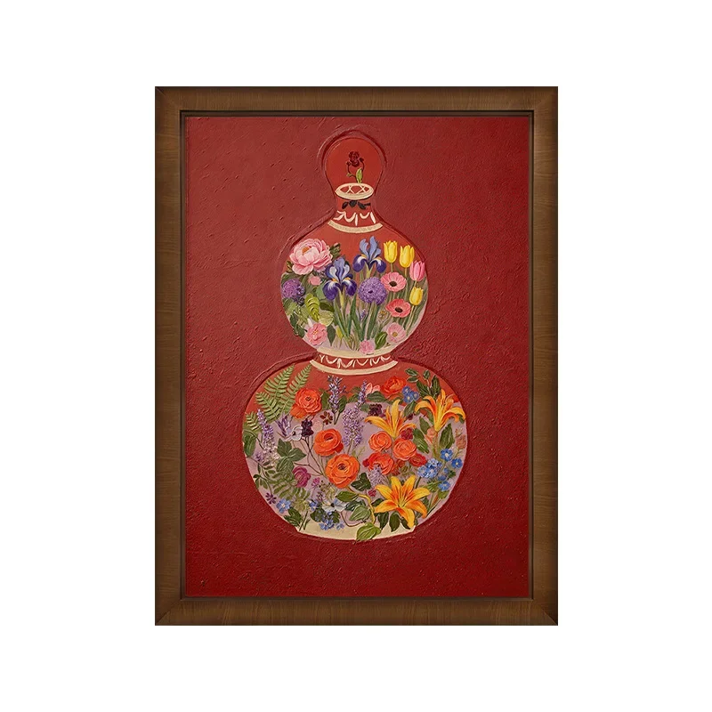 New Chinese retro high-end festive living room hand-painted oil painting, entrance antique decorative hanging painting