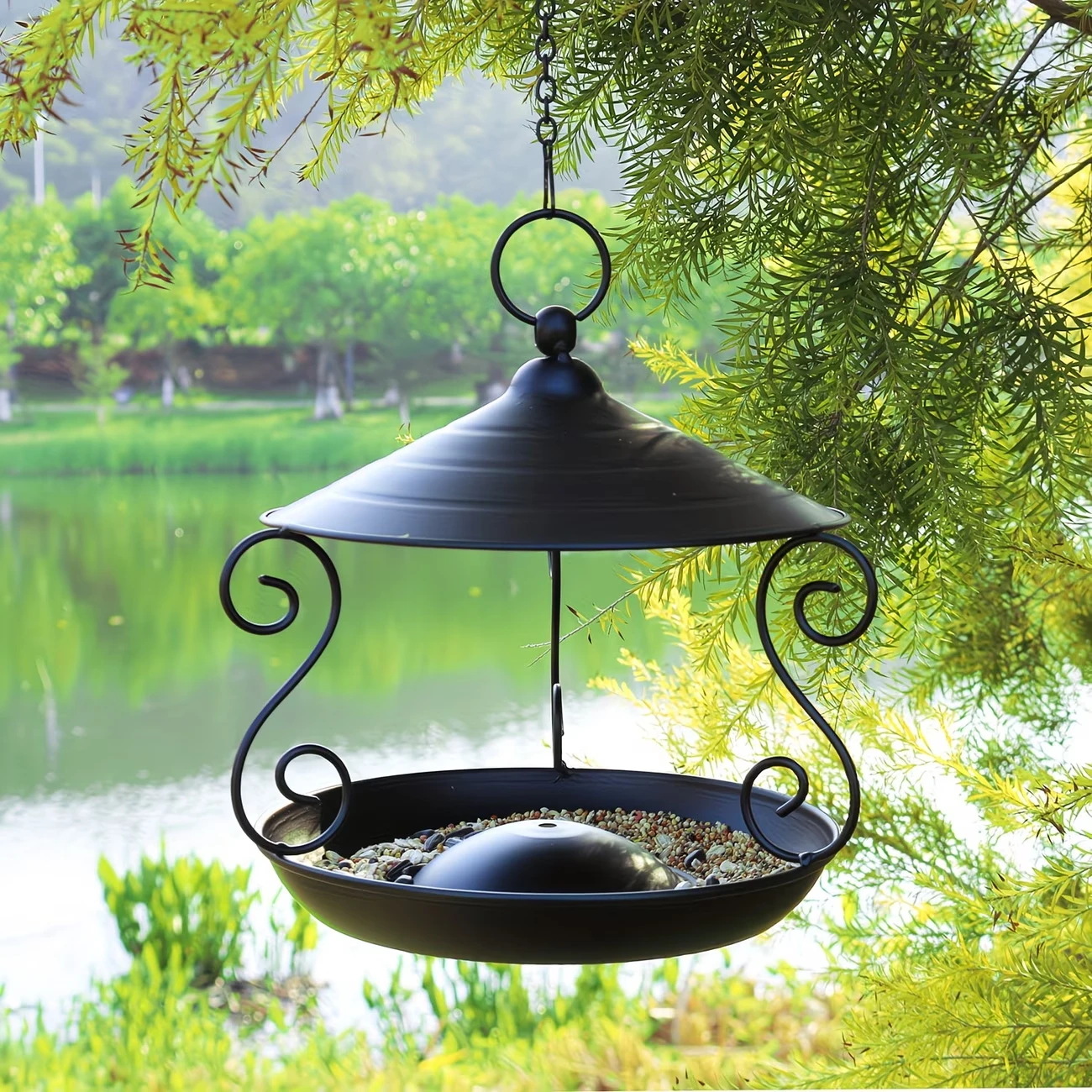 Outdoor Metal Bird Feeder, Easy Black Hanging Bird Feeder, Attracting Various Birds, Beautiful Garden Yard Decoration