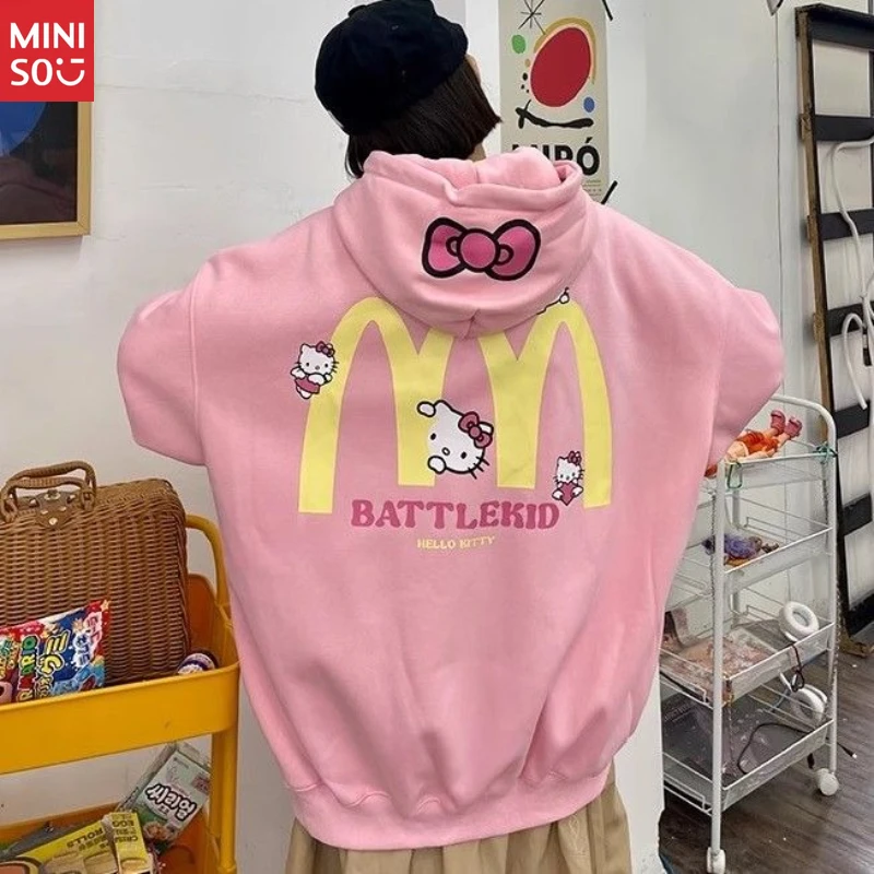 

Miniso Heavy Cotton Hoodie 2025, Plush Cardigan, American Loose Jacket