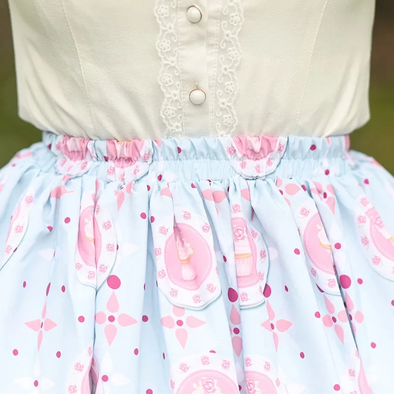 Spitze Süße Lolita Röcke, Blau und Rosa, Bester Kuchen Gwand Print