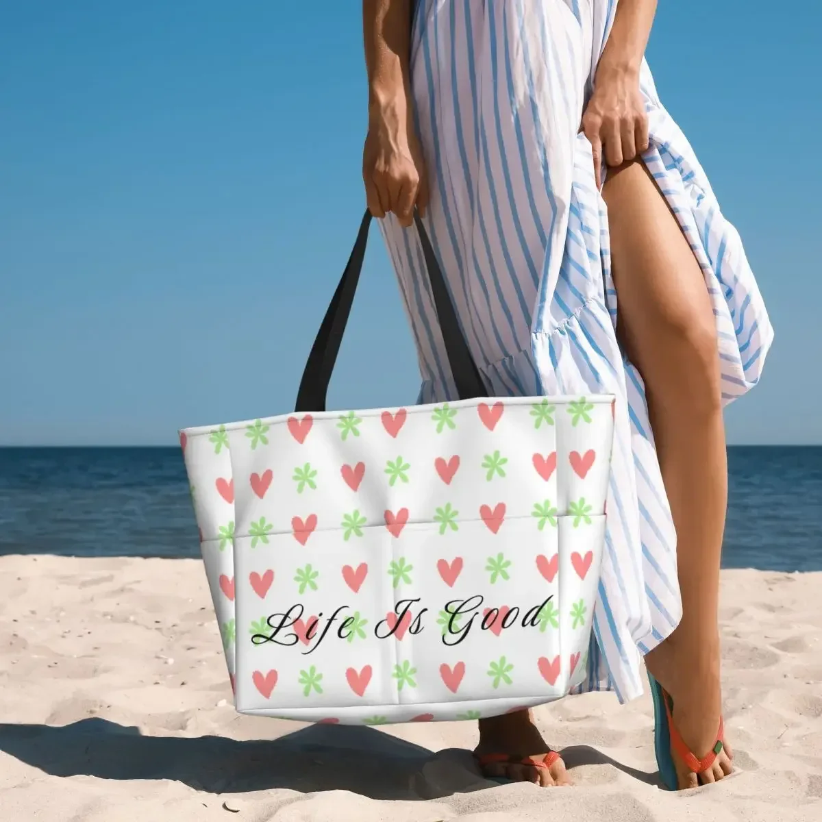 Love Life Large travel bagWaterproof Tote Beach Bag Large Capacity Travel Shopping bags