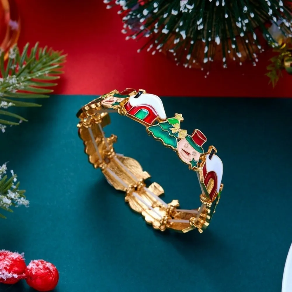 Popular Multicolor Christmas Enamel Bracelet Reindeer Snowflake Stretch Bracelet Santa Glaze Charm Bangle Party