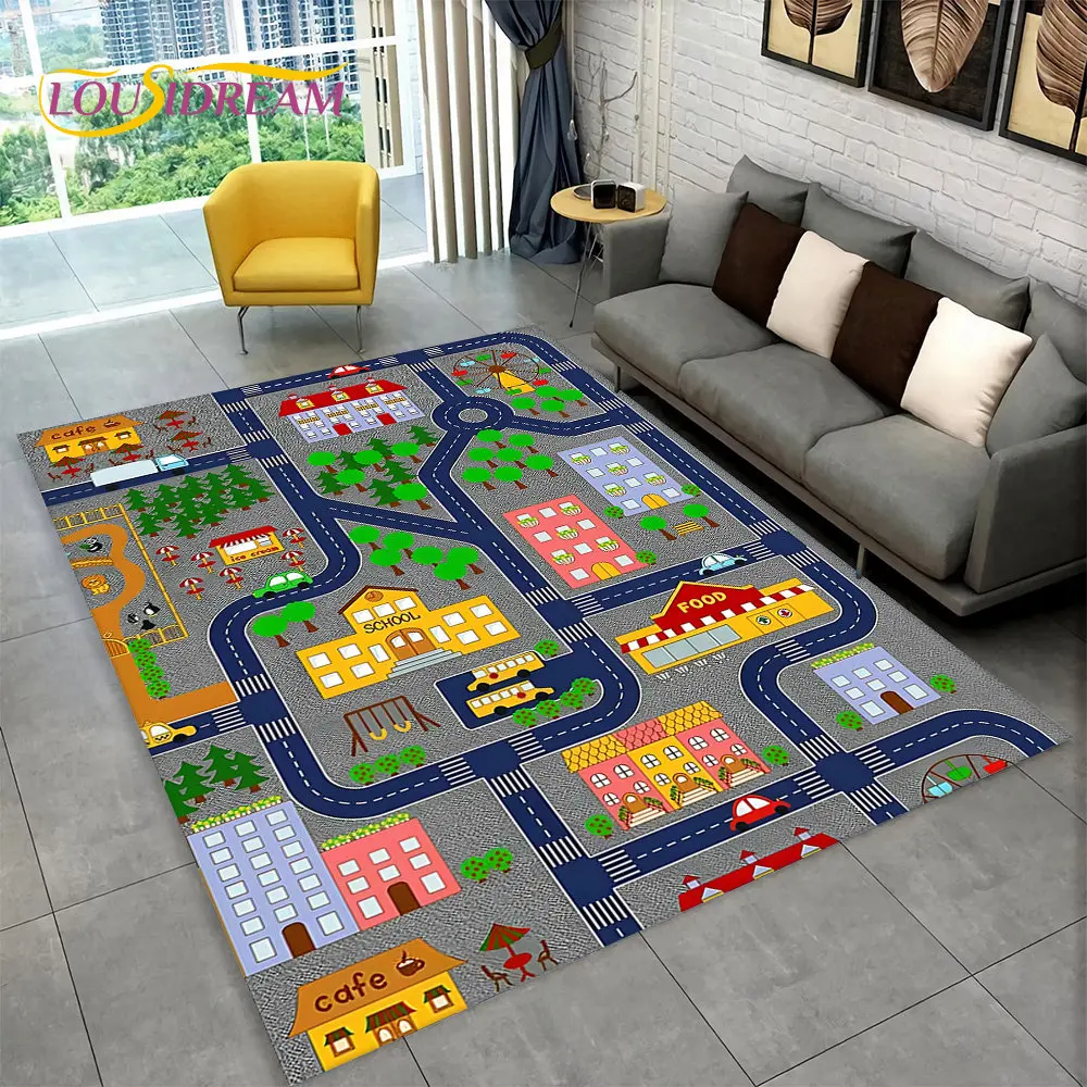 Child Playmat Highway City Traffic Playroom Area Rug Large,Carpet Rug for Living Room Bedroom Decor,Kids Play Non-slip Floor Mat