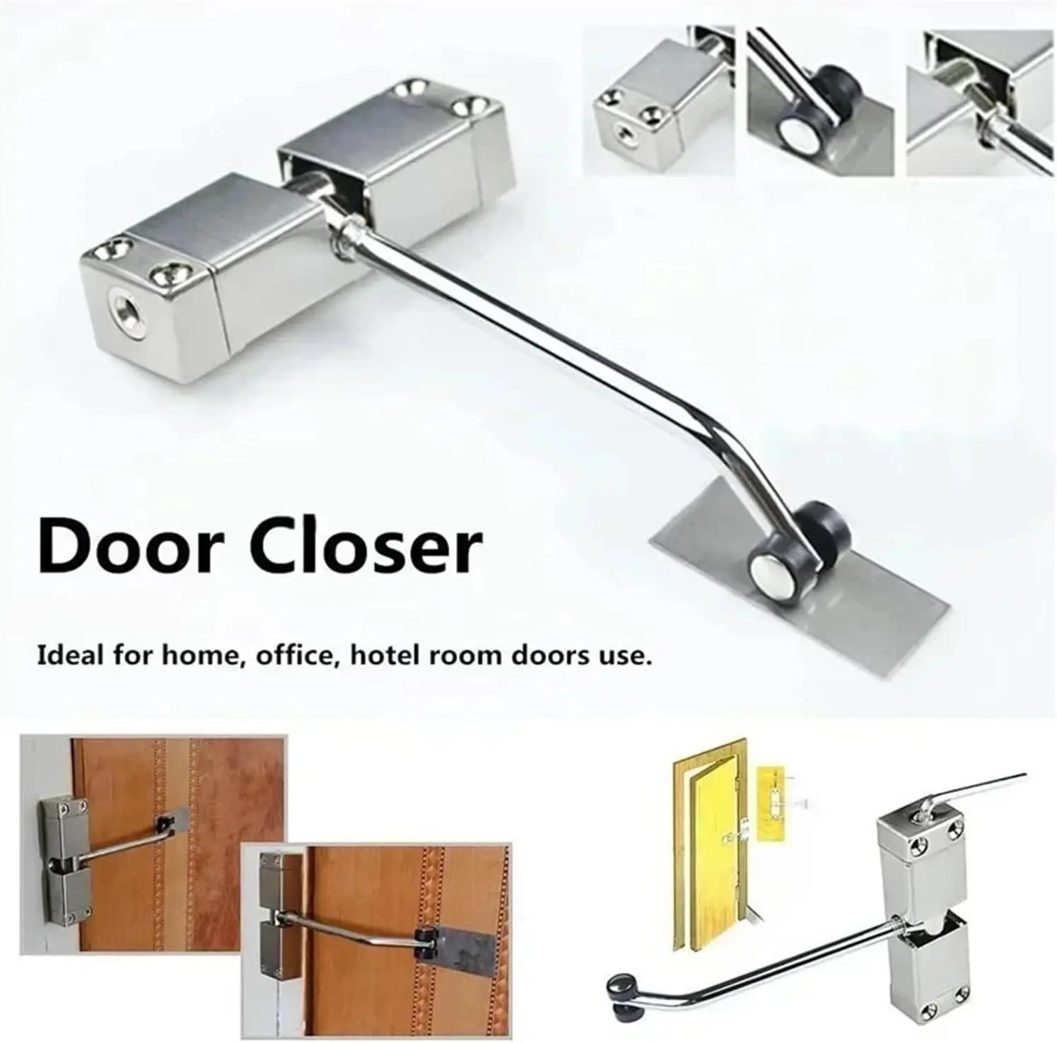 180 Degree Automatic Door Closer Metal Adjustable Spring Door Closer Silence Durable Convert Hinged Door Interior Exterior