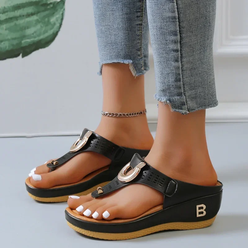 Women\'s Slippers 2024 Summer New Rome Wedges Causal Platform Beach Slippers Female Plus Size 43 Comfortable Ladies Slides