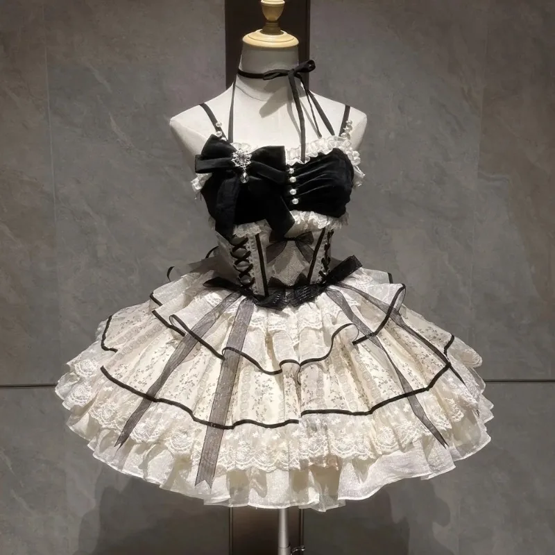 الحلو لوليتا فستان أسود المرأة ملابس غير رسمية Y2k اليابانية Kawaii فستان السهرة ملابس الحفلات خمر شيك أبلى فتاة الصيف