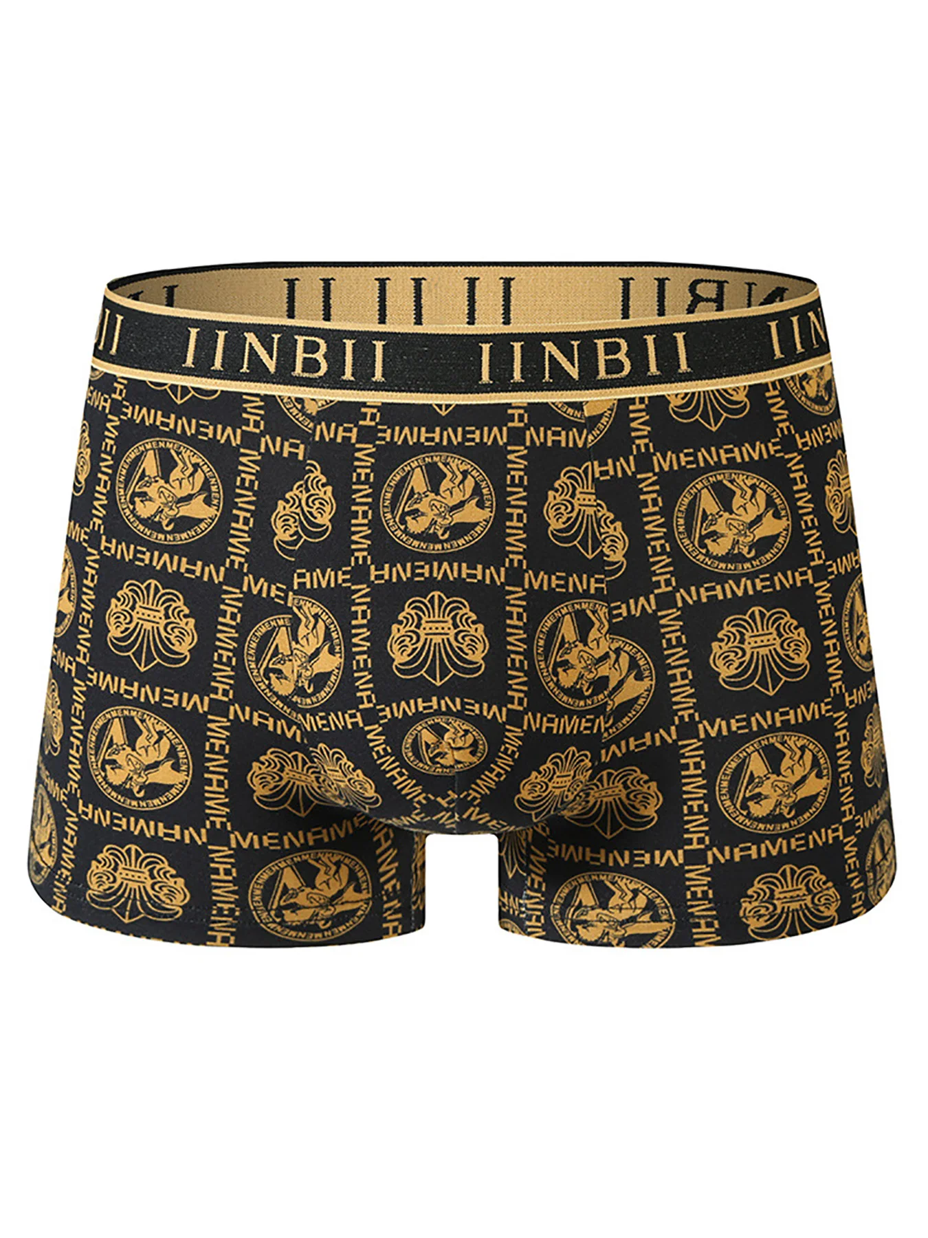 4 قطع سراويل بوكسر مطبوعة للرجال راقية، قابلة للتنفس ومريحة، ملابس داخلية للرجال مطبوعة باللونين الأسود والذهبي