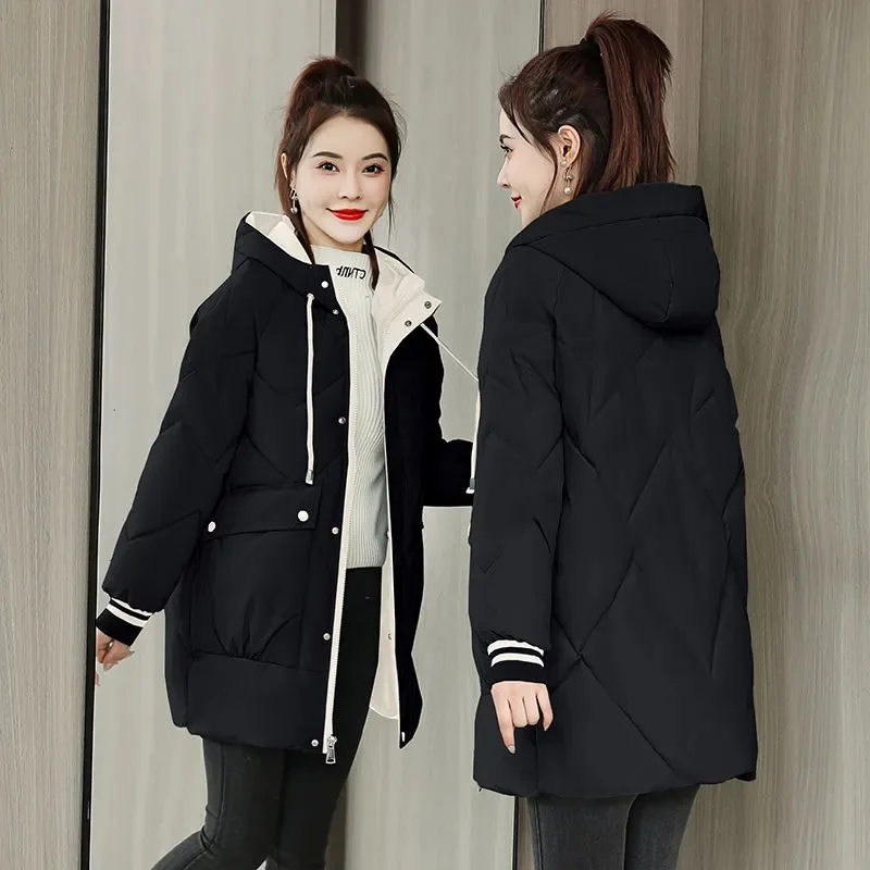 2023 New Winter Jacket Thicken Overcoat Parka Down Cotton Coat Women\'s Long Hooded Bread Clothes Korean Loose Casual Outwear