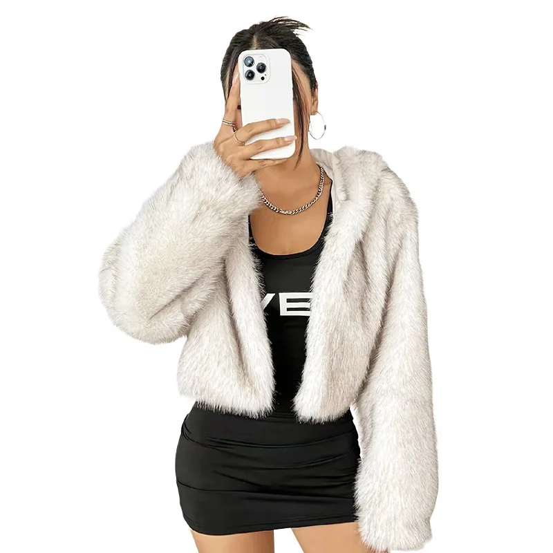 Women's Casual Faux Fur Hooded Jacket - usage example